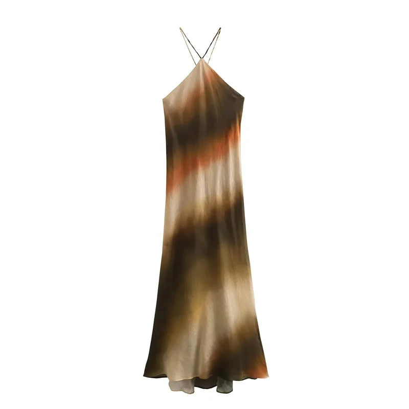 Vintage Tie Dye Halter Dress for Summer Parties.